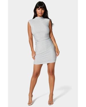 Bebe Milan Metallic Drape Neck Shirred Dress - White