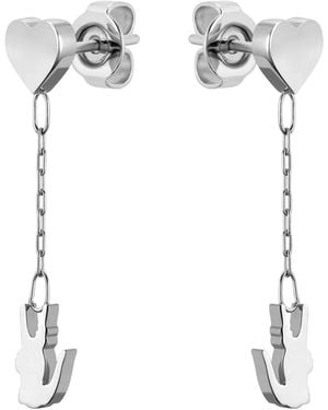 Lacoste Stainless Steel Heart And Crocodile Drop Earrings - White