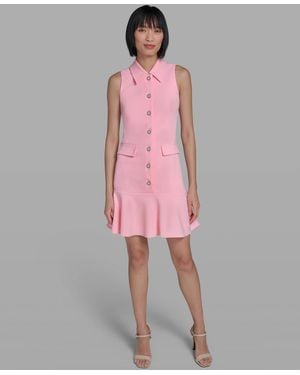 KARL LAGERFELD Sleeveless Flounce Hem Short Dress - Pink