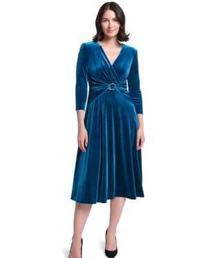 Jessica Howard V-neck Wrap Midi Velvet Dress - Blue