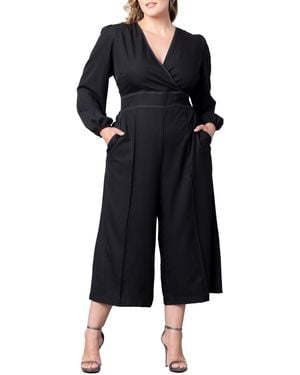 Kiyonna Plus Size Tessa Cropped Wide Leg Jumpsuit - Black