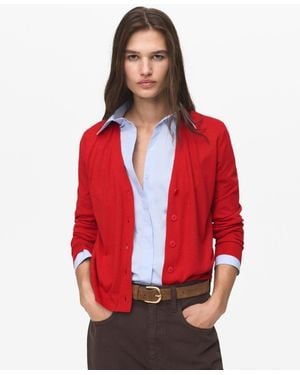 Mango V-neck Knitted Cardigan - Red