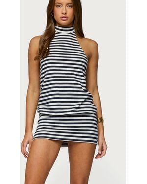 Edikted Milah Striped Halter Neck Mini Dress - Blue