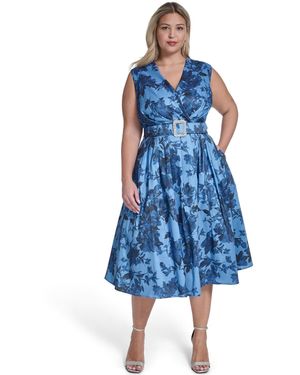 Jessica Howard Plus Size Sleeveless Surplice V-neck Dress - Blue