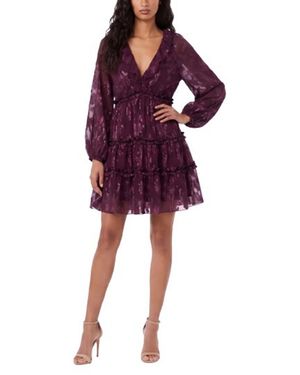 Taylor Petite Clip Tiered Floral Long-sleeve Dress - Purple