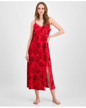 INC International Concepts I.n.c International Concepts Lace-trim Floral Satin Nightgown - Red