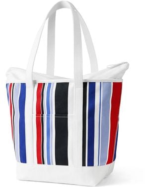 Lands' End Large Print 5 Pocket Zip Top Long Handle Canvas Tote Bag - White