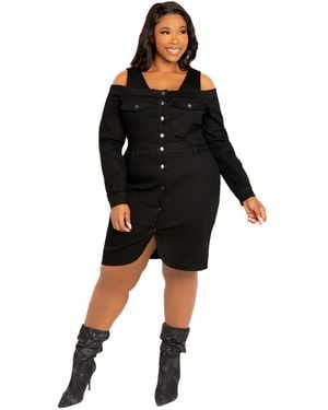 Buxom Couture Plus Size Off Shoulder Denim Mini Dress - Black