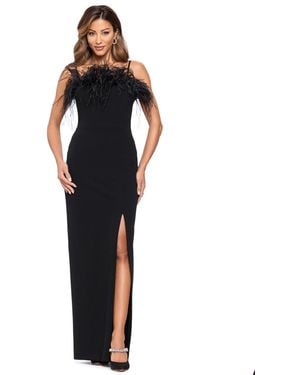 Xscape Formal Feather-trim Spaghetti-strap Gown - Black