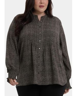 NYDJ Plus Size Pleated Peasant Long Sleeve Top - Gray