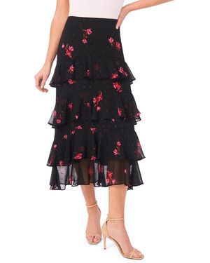Cece Tiered Ruffle Flounce Midi Skirt - Black