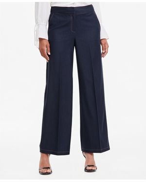 Tahari Wide-leg Mid-rise Denim Pants - Blue