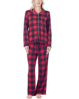 Muk Luks Dream Cloud Long-sleeve Notch-collar 2-piece Pajama Set - Red