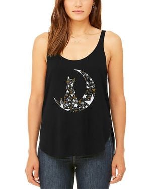 LA Pop Art Cat Sitting On Moon Premium Word Art Flowy Tank Top - Black