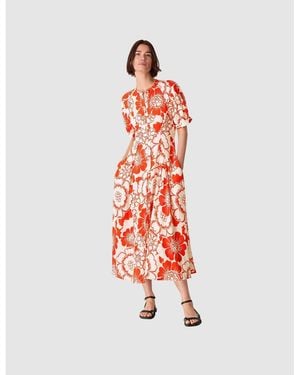 Whistles Short Sleeve Bloom Floral Midi Dress - White