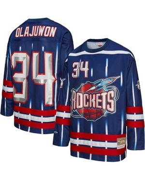 Mitchell & Ness And Hakeem Olajuwon Houston Rockets Maxxed Out Fashion Hockey Jersey - Blue