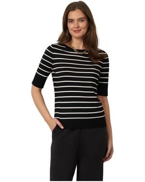 Cable & Gauge Stripe Ballet Neck Sweater - Black