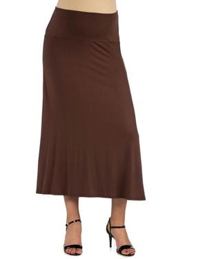24seven Comfort Apparel Elastic Waist Solid Color Maternity Maxi Skirt - Brown