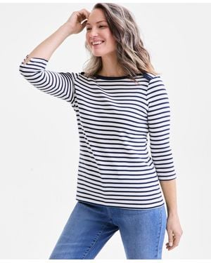 Style & Co. Printed Pima Cotton 3/4-sleeve Top - White