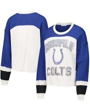 '47 Â Indianapolis Colts Double Header Curve Raglan Long Sleeve Crop Top - Blue