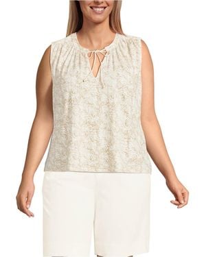 Lands' End Plus Size Linen Blend Notch Neck Swing Tank Top - White