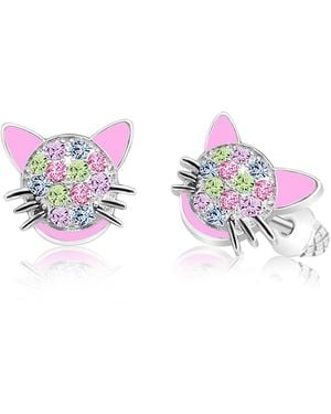 Chanteur /girl/cat Pink Multi-color Crystal White Gold Palladium Plating Screwstud Earring
