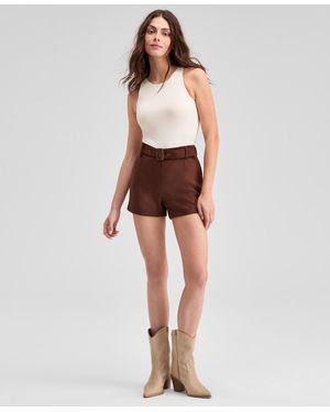And Now This Faux-suede Belted Shorts - White