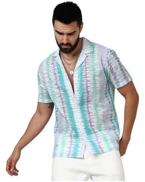 Campus Sutra Sea & Lavender Horizontal Tie-dye Shirt - Blue