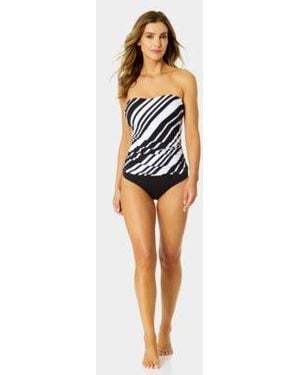 Anne Cole Shirred Bandeau Tankini Swim Top Bottoms - Blue