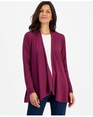 Style & Co. Petite Solid Open-front Cardigan - Purple