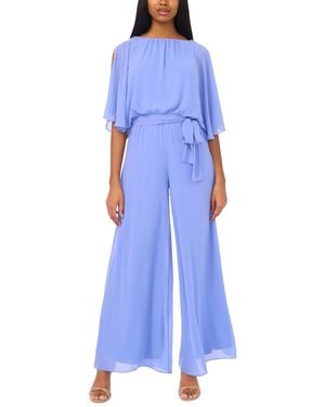 Msk Belted Blouson Boat Neck Jumpsuit - Blue