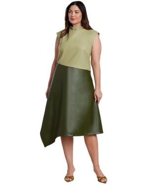 Eloquii Colorblocked Draped Faux Leather Dress - Green