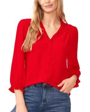 Cece Ruffled Button-front 3/4-sleeve Blouse - Red