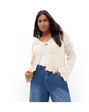 City Chic Crochet Love Tie Front Top - Blue