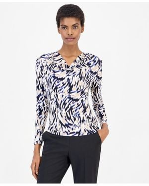 Anne Klein 3q Cowl-neck Long-sleeve Blouse - White