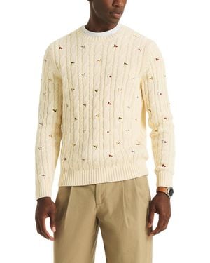 Nautica Crewneck Cable Sweater - Natural