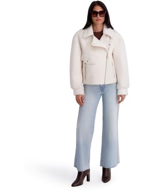 Kensie Short Boucle Asymmetrical Motorcycle Jacket - White