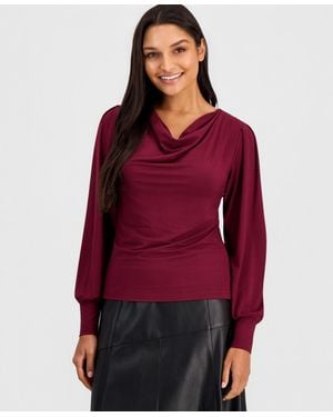 Tahari Cowl-neck Balloon-sleeve Top - Red
