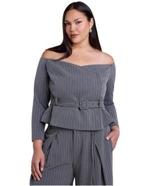 Eloquii Plus Size Off The Shoulder Belted Blazer Top - Gray