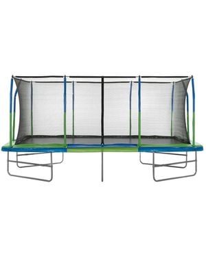 Plexalife Mega 10' X 17' Gymnastics Style, Rectangular Trampoline Set With Premium Top-ring Enclosure System - Blue