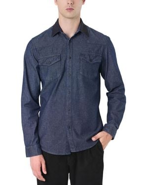 Velez Long-sleeve Cotton Overshirt With Denim And Leather Shirts - Blue
