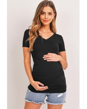Hello Miss Maternity Fitted V-neck Side Ruched Top - Black