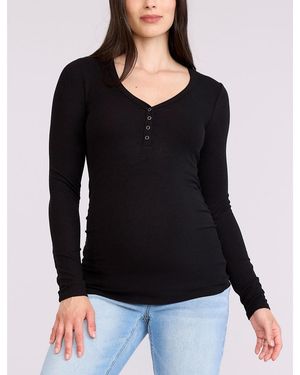 Motherhood Maternity V-neck Side-ruched Long Sleeve Henley Tee - Black