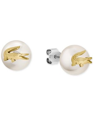 Lacoste Tone Matchpoint Glass Pearl Stud Earrings - Metallic