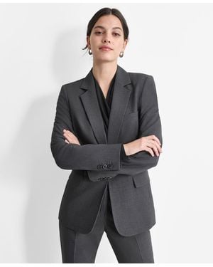 DKNY Notch-lapel Button-front Long-sleeve Jacket - Gray
