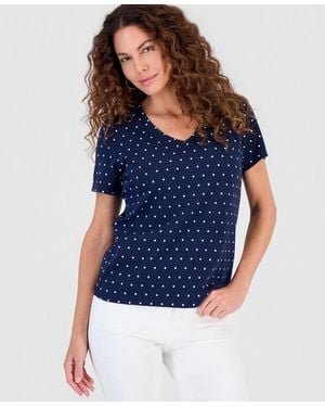Style & Co. Printed Short-sleeve V-neck Top - Blue