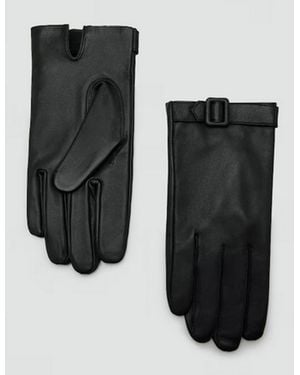 Mango Buckle Leather Gloves - Black