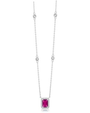 Simona Elegant Rectangle Birthstone Cz Halo Necklace - White