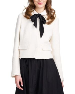 Elle Collection Tweed Jacket With Bow - White
