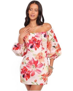 Petal & Pup Annette Floral 3/4-sleeve Mini Dress - Red